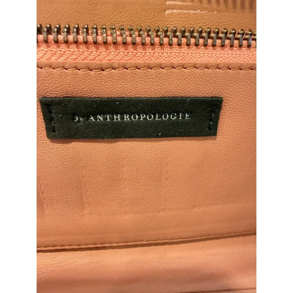 Anthropologie Leather Leopard Print Zip Around Continental Wallet Tan Brown